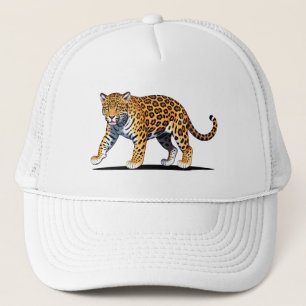 Majestic Jaguar Illustration with Vibrant Fur Patt Trucker Hat