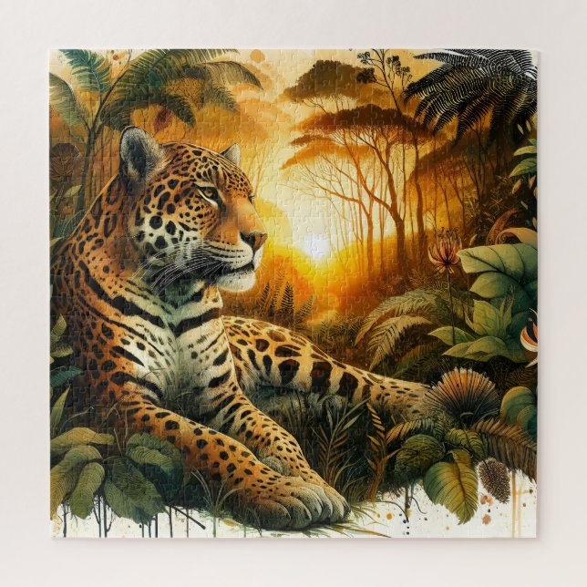 Majestic Jaguar Sunset jungle vibrant nature Gift Jigsaw Puzzle (Vertical)