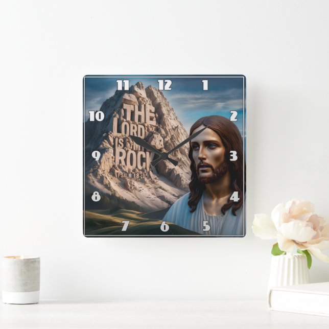 Majestic Jesus: Guardian of the Mountain Square Wall Clock (Home)