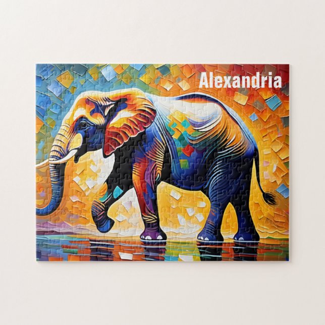 Majestic Kaleidoscope of Colours Elephant Walking Jigsaw Puzzle (Horizontal)