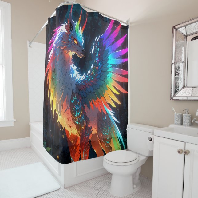 Majestic Kaleidoscope Phoenix Vibrant Colours Shower Curtain (In Situ)