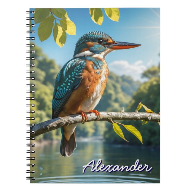 Majestic Kingfisher, Wild Bird Nature Scenic River Notebook (Front)