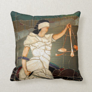 Majestic Lady Justice in Stained Glass Design Cushion
