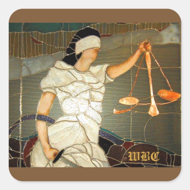 Majestic Lady Justice in Stained Glass Design Square Sticker (Front)
