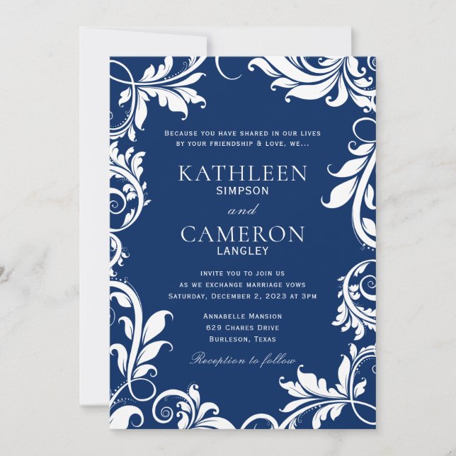 Majestic Leaves Invitation Template | Navy Blue (Front)