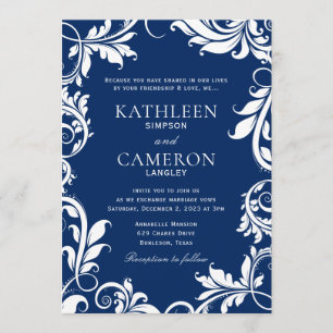 Majestic Leaves Invitation Template   Navy Blue