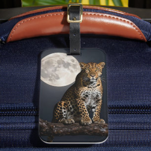 Majestic Leopard and Full Moon Luggage Tag