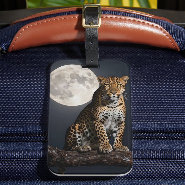 Majestic Leopard and Full Moon Luggage Tag (Front Insitu 2)