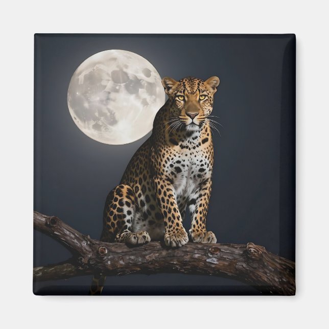 Majestic Leopard and Full Moon   Magnet (Front)