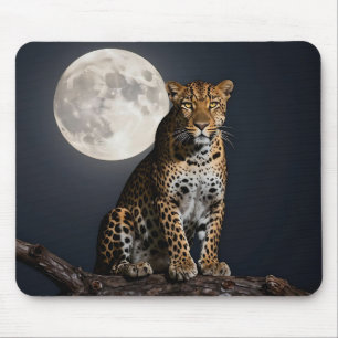 Majestic Leopard and Full Moon   Mouse Mat