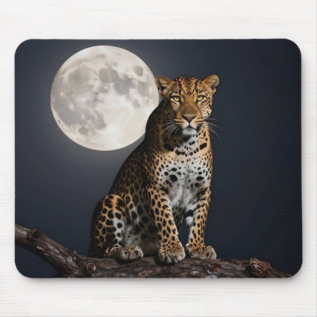 Majestic Leopard and Full Moon   Mouse Mat (Front)
