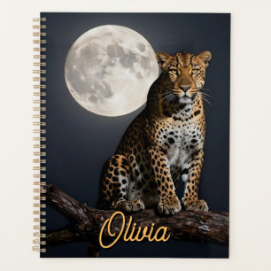 Majestic Leopard and Full Moon Personalized Planner