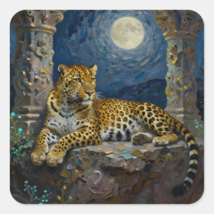 Majestic Leopard on Cliff Ledge Square Sticker