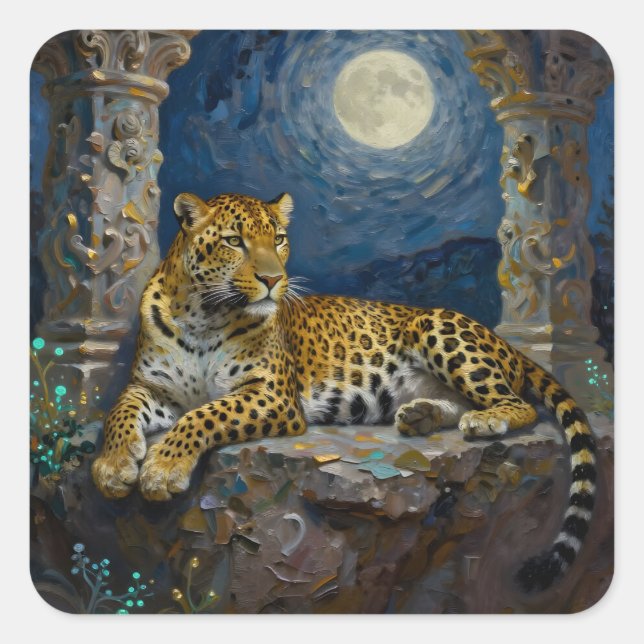 Majestic Leopard on Cliff Ledge   Square Sticker (Front)