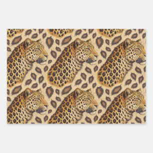 Majestic Leopard Portrait Animal Print Pattern Wrapping Paper Sheet