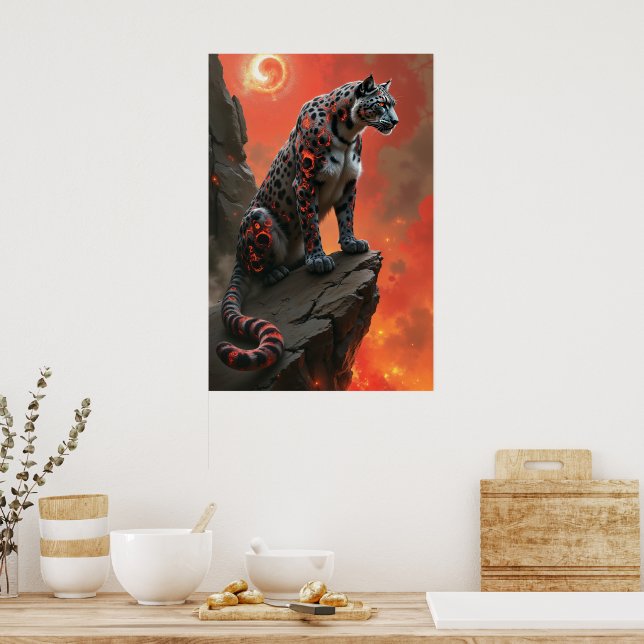 Majestic Leopard Under Fiery Sky Poster (Kitchen)