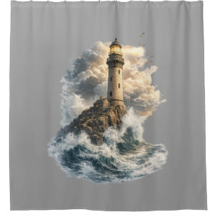 Majestic Lighthouse Ocean Wave Shower Curtain