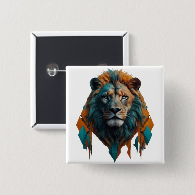 Majestic Lion 15 Cm Square Badge (Front & Back)