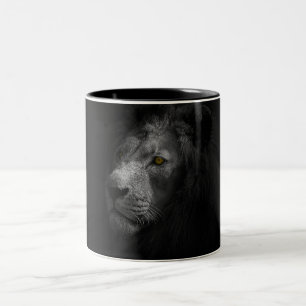 Majestic Lion, black and white photograph Two-Tone Coffee Mug