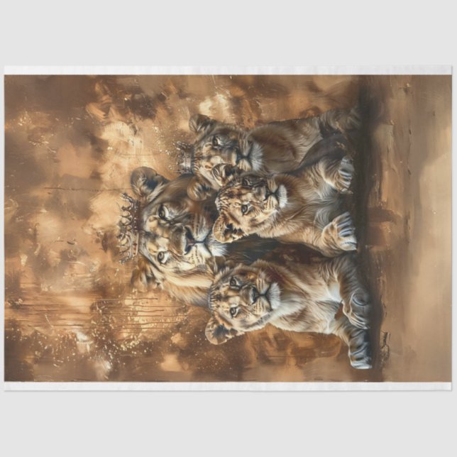 Majestic Lion & Cubs Decoupage Tissue Paper (Front)