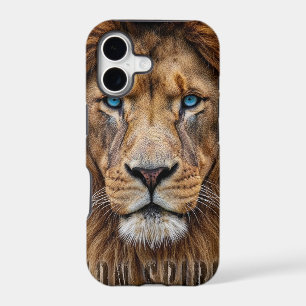 Majestic Lion Face with Blue Eyes Wildlife Anima