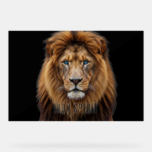 Majestic Lion Face with Blue Eyes Wildlife Anima Acrylic Sign