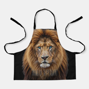 Majestic Lion Face with Blue Eyes Wildlife Anima Apron