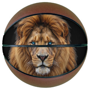 Majestic Lion Face with Blue Eyes Wildlife Anima Basketball
