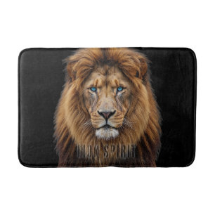 Majestic Lion Face with Blue Eyes Wildlife Anima Bath Mat