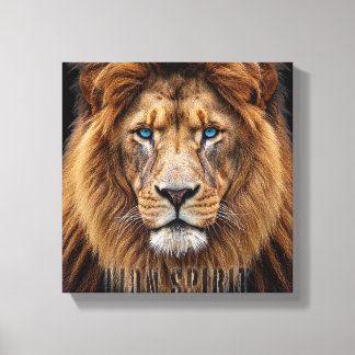 Majestic Lion Face with Blue Eyes | Wildlife Anima Canvas Print