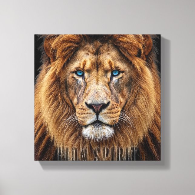Majestic Lion Face with Blue Eyes | Wildlife Anima Canvas Print (Front)