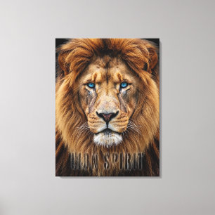 Majestic Lion Face with Blue Eyes Wildlife Anima Canvas Print