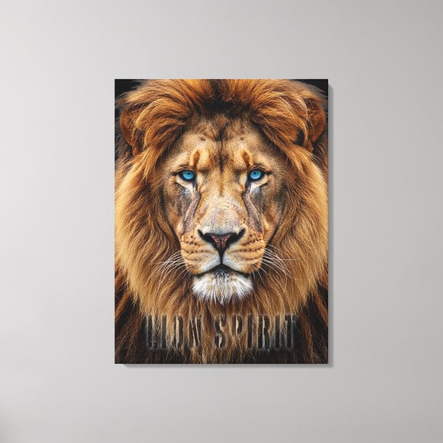 Majestic Lion Face with Blue Eyes | Wildlife Anima Canvas Print (Front)