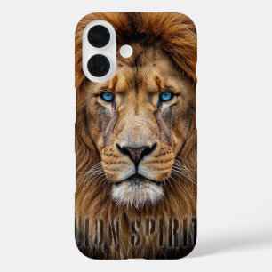 Majestic Lion Face with Blue Eyes Wildlife Anima iPhone 16 Case