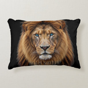Majestic Lion Face with Blue Eyes Wildlife Anima Decorative Cushion