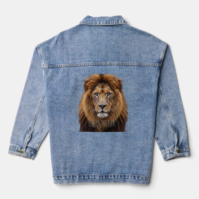 Majestic Lion Face with Blue Eyes | Wildlife Anima Denim Jacket (Back)