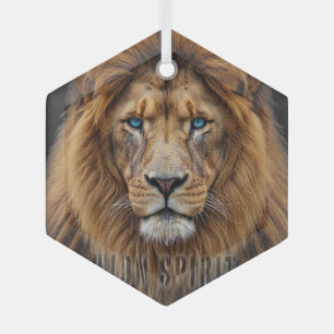 Majestic Lion Face with Blue Eyes Wildlife Anima Glass Tree Decoration