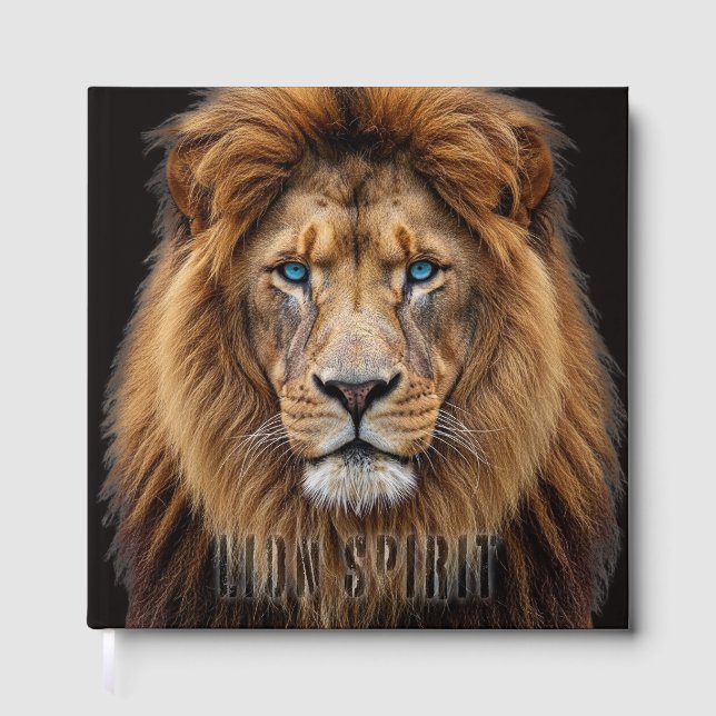 Majestic Lion Face with Blue Eyes | Wildlife Anima Guest Book (Front)