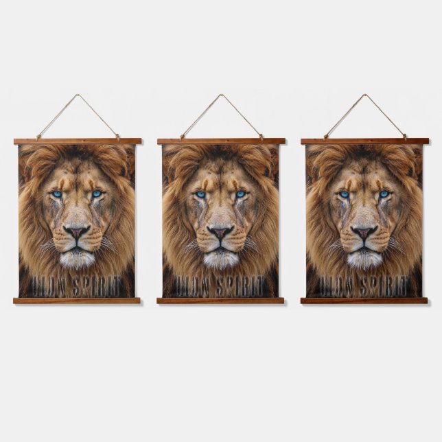 Majestic Lion Face with Blue Eyes | Wildlife Anima Hanging Tapestry (Triple)