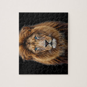 Majestic Lion Face with Blue Eyes Wildlife Anima Jigsaw Puzzle