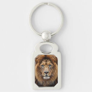 Majestic Lion Face with Blue Eyes Wildlife Anima Key Ring