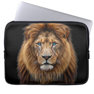 Majestic Lion Face with Blue Eyes   Wildlife Anima Laptop Sleeve