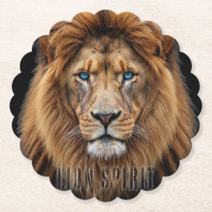 Majestic Lion Face with Blue Eyes   Wildlife Anima Paper Coaster