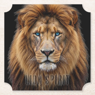 Majestic Lion Face with Blue Eyes   Wildlife Anima Paper Coaster