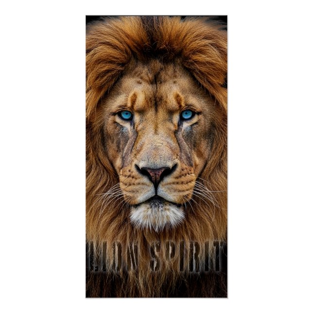 Majestic Lion Face with Blue Eyes | Wildlife Anima Poster (Front)