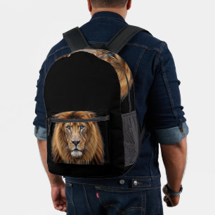 Majestic Lion Face with Blue Eyes   Wildlife Anima Printed Backpack