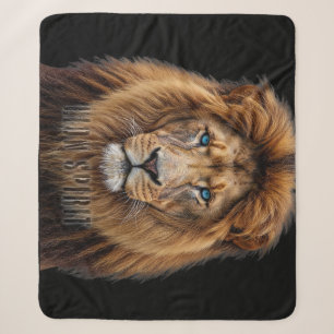 Majestic Lion Face with Blue Eyes Wildlife Anima Sherpa Blanket