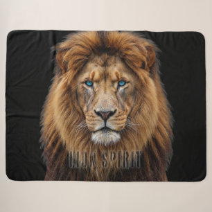 Majestic Lion Face with Blue Eyes Wildlife Anima Sherpa Blanket