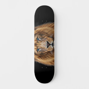 Majestic Lion Face with Blue Eyes   Wildlife Anima Skateboard