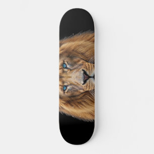 Majestic Lion Face with Blue Eyes Wildlife Anima Skateboard